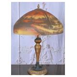 Reverse-Painted Landscape Table Lamp