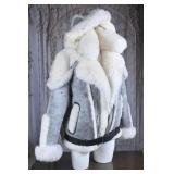Grey Shearling Aviator Jacket with Fur