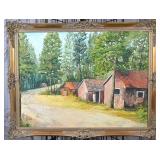 Rustic Woodland Cabin Landscape Oil
