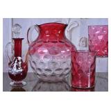 Cranberry Glass Pitcher, Decanter, &