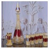Bohemian Red Glass Decanter Set