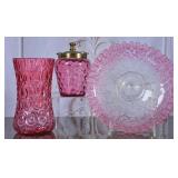 Pink Glass Trio: Vase, Jar, and Bowl