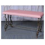 Wrought Iron Bench with Pink Upholstery