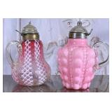 Pair of Victorian Art Glass Syrup Jugs
