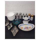 Group of vintage bowls, salt and pepper shakers,