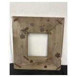20x18.5 Vintage wood frame with leather pieces to