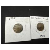 1905 1901 us Indian  head Pennieï¿½s
