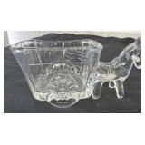 VINTAGE CLEAR DEPRESSION GLASS HORSE DONKEY CART