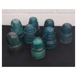 8 vintage glass insulators