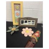 Picture frame with metal floral and wood face