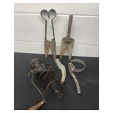 Vintage Oil can handle, universal grinder, sheers