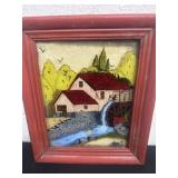 13ï¿½x11ï¿½ vintage reverse glass painting framed