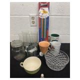 Glasses coffee cups jar and bowl