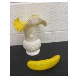 Glass banana and FENTON ART GLASS YELLOW OVERLAY