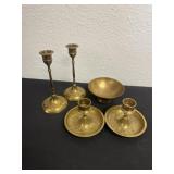 Group of brass candle holders