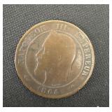 1864 A France 5 Centimes KM# 797.1 Bronze