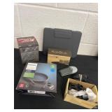 Portable record player, cable, mini amp speaker