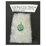 Lab Black Fire Opal On Silver Pendant and SS