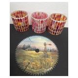 10ï¿½ decorative saw blade and 3 glass candle