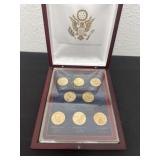 Wood box with 8 president dollar coins