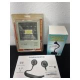 Neck hanging fan and car cup holder with iPad led