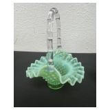 7ï¿½ Fenton Green Opalescent Uranium Glass Crimped