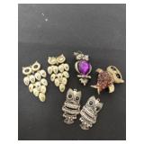 5 owl pendants with pin