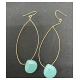 handcrafted drop earrings feature faceted aqua
