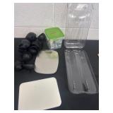 Ice mold, ice cubes, scale and cutting board