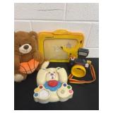Teddy bear pokemon folder and 2 fisher price toys