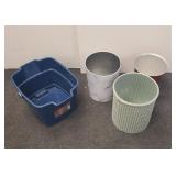 Mop bucket and small trash can