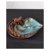 Vintage ceramic ashtray dog chained to pups.