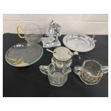 Group of plates, bow,l cream and sugar