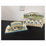 vintage ceramic napkin holder featuring a country