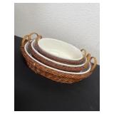 Nesting Stoneware In Woven Baskets - Vintage -