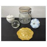 Glass canister, jam paper weight topper