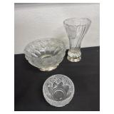 Glass vase and 2 candy dishes