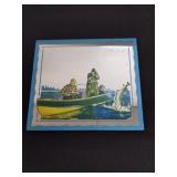 Vintage 9x8-in mirrored fishing picture.