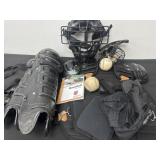 Group of baseball items cover, pads