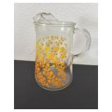 9.5ï¿½ vintage orange floral glass pitcher