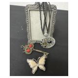 Owl key with butterfly pendant picture frame and