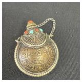 Asian Metal Snuff Bottle Pendant Necklace 2'