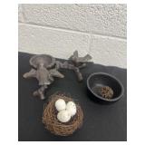 Cast iron birds fake eggs cast bowl