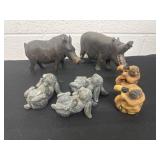 Hippo, bunnies and sloth figurines
