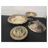 Silver plated bowls and pedestal dish