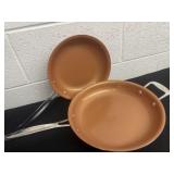 2 red copper pans