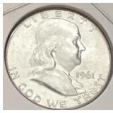 Silver proof half dollar from 1961
