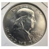 Silver proof half dollar from 1961