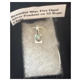 Beautiful blue fire, opal silver pendant on SS