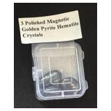 Three polished magnetic gold pyrite hematite